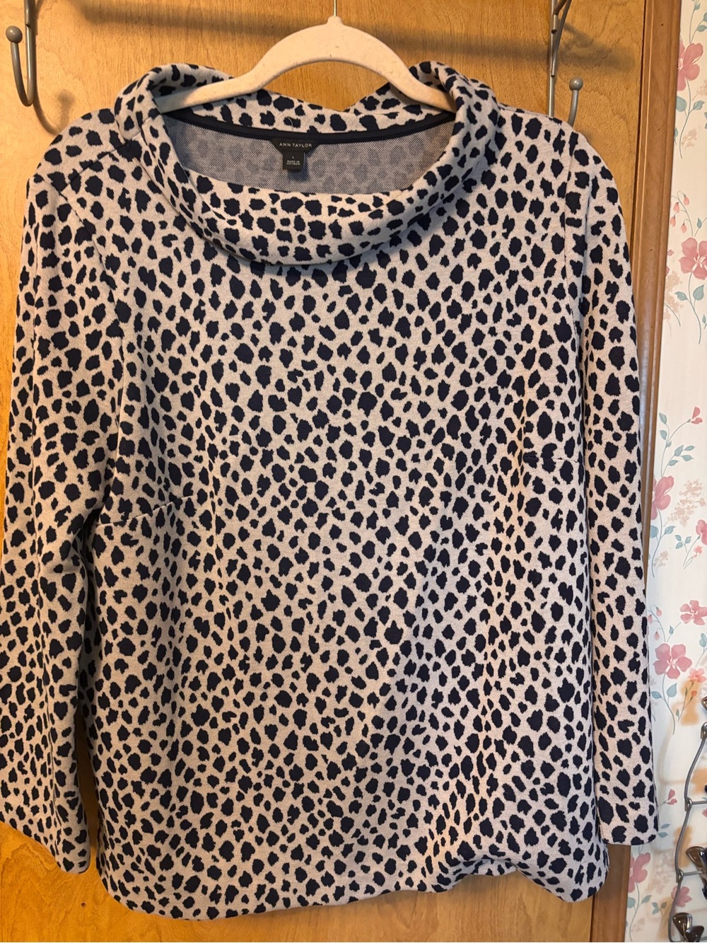 Ann Taylor Kids Cream and Black Leopard Cowl Neck Sweater